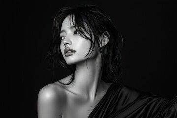 Artistic black and white portraits showcasing women with veils, soft lighting, and intense expressions for a mysterious and elegant aesthetic