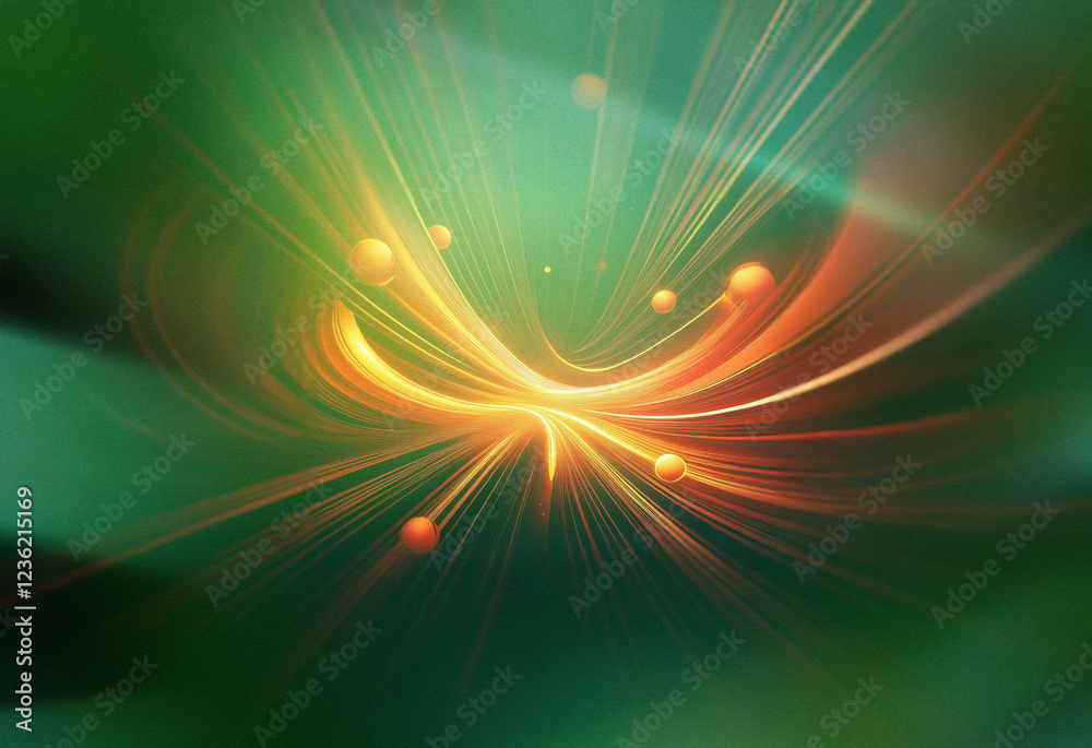 Poster abstract sci-fi double exposure background. glowing orange streaks burst from a central point agains