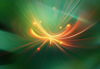 Abstract sci-fi double exposure background.  Glowing orange streaks burst from a central point...
