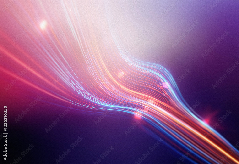 Poster abstract sci-fi background featuring a double exposure effect. swirling, luminous lines in pink, ora