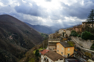 Fototapeta premium Sellano village in a winter day, Valnerina, Umbria, Italy