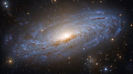 Fototapeta premium Spiral Galaxy with Bright Nucleus and Star Clusters in the Cosmos of Space