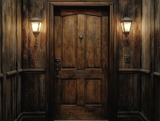 Wooden Door with Lights