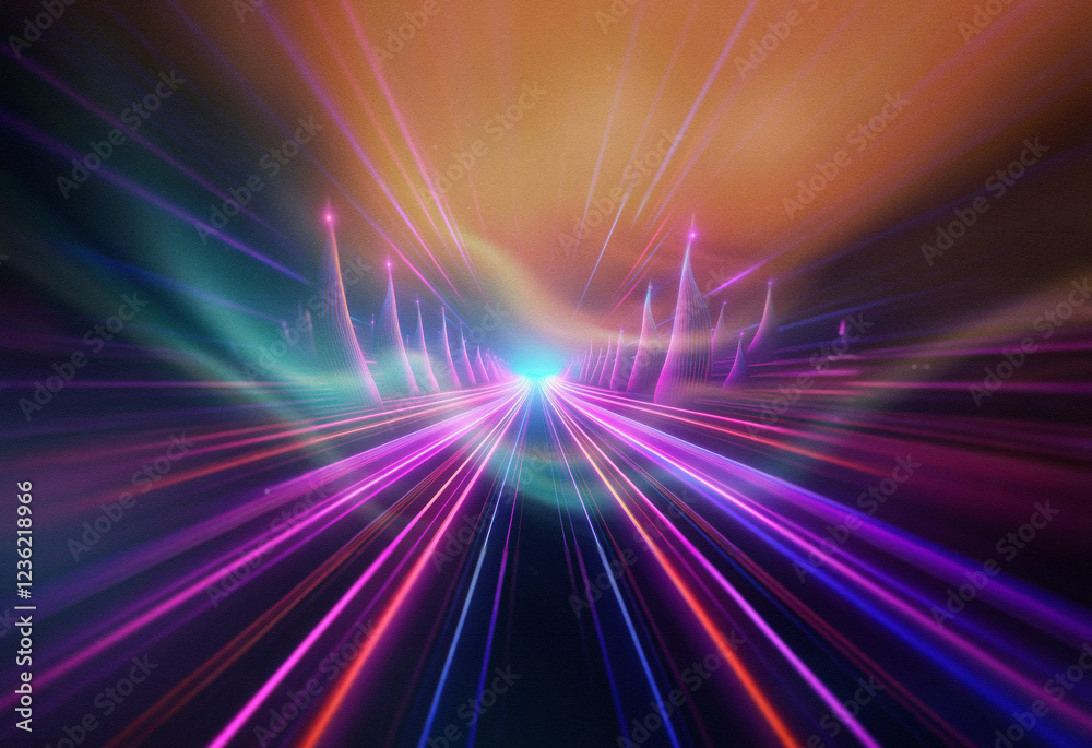 Aufkleber abstract sci-fi double exposure image depicting a vibrant, colorful light trail, resembling a futuri