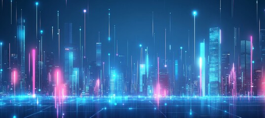 Futuristic Cityscape Vibrant Illustration of an Interconnected Smart City Glowing at Night