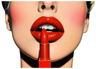 png close up of woman's face with red lips on transparent background.