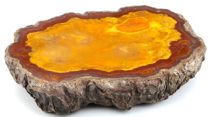 Polished amber petrified wood slice showing vibrant colors