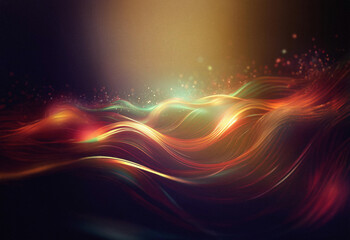 Abstract sci-fi background featuring a double exposure effect.  Waves of vibrant, glowing light and color flow across a dark backdrop, creating a mesmerizing, ethereal scene.