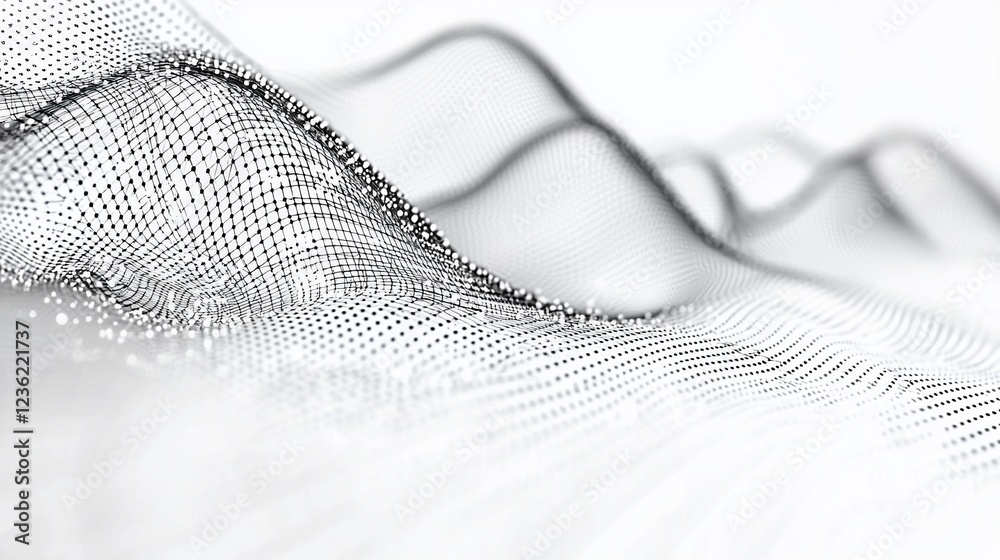 Poster abstract grayscale wave of connected dots.