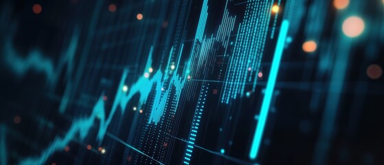 Stock market data visualization with dynamic graphs and trends representing financial analysis, investment strategies, and digital trading technology.