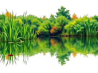 Vibrant Summer Lake with Reeds - Stunning Natural Landscape