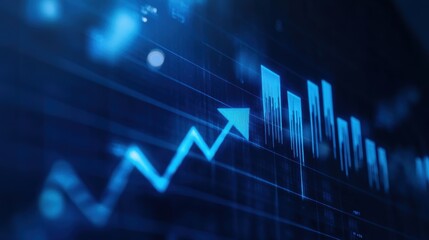 Stock market trends, financial growth charts, and digital analytics represent data visualization in business strategy focused on investment, profit margins, and economic analysis.