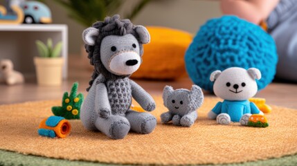 Handmade Felt Animal Toys on Play Mat