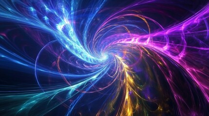Swirling Cosmic Energy Streams in Vibrant Blues Purples and Gold