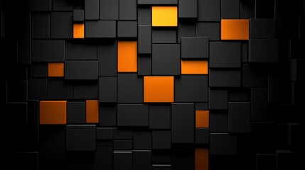 Abstract Black and Orange Cubes: A captivating abstract image featuring a dynamic arrangement of black and orange cubes, creating a striking visual contrast and a sense of depth.