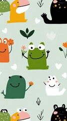 Happy Frogs and Friends in a Garden