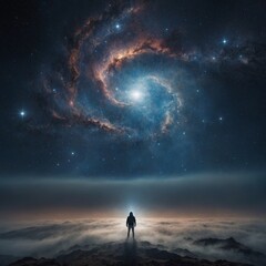Fototapeta premium A cosmic entity dissolving into astral fog, merging with the universe.