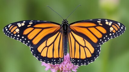 Naklejka premium Closeup of Monarch Butterfly on Pink Flower
