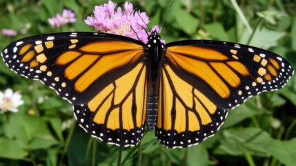 Naklejka premium Closeup of a Monarch Butterfly on a Flower