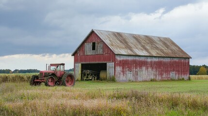 Obraz premium A large pole barn with steel siding, offering ample storage space for farm machinery and supplies.