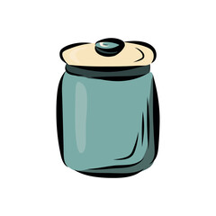 Transparent glass jar with lid isolated on white background. Ideal for kitchen, storage and food preservation concepts. Suitable for flour, sugar, coffee, spices and other dry products.