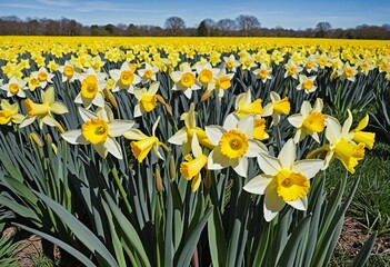 Obraz premium Vibrant Daffodils Blooming in a Sunny Meadow