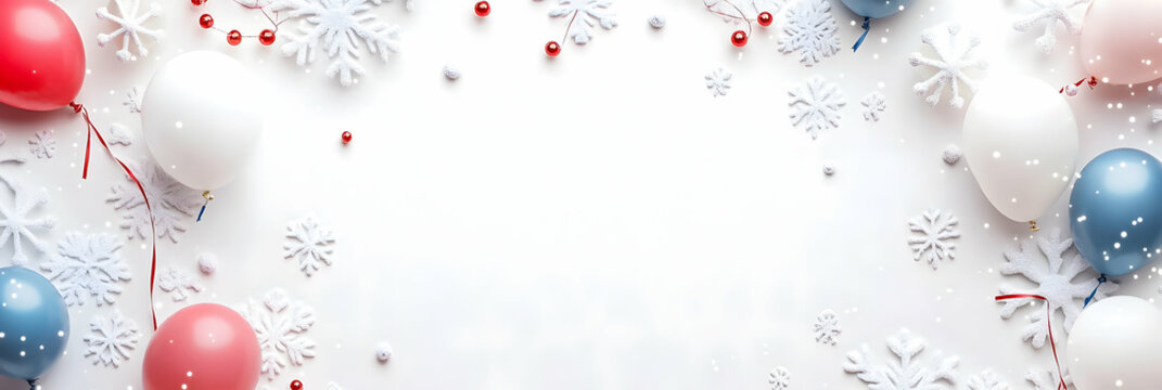 Celebratory decoration with balloons and snowflakes for a winter event or party