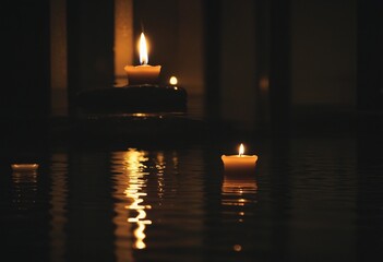 Illuminated Prayer Candles in Temple's Tranquil Shadows