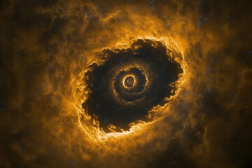 Stunning view of swirling cosmic nebula in deep space with vibrant orange colors