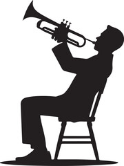 Naklejka premium Trumpet silhouette vector art illustration. Black and white Trumpet vector illustration.