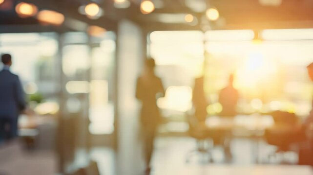 Blurred office interior background. People, workers are walking there