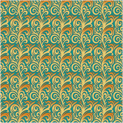 Fototapeta premium Abstract organic feathery floral seamless swirl doodle shape botanical pattern. Design for fashion, fabric, textile, wallpaper, cover, web, wrapping, pottery digital verdure print Colorful background