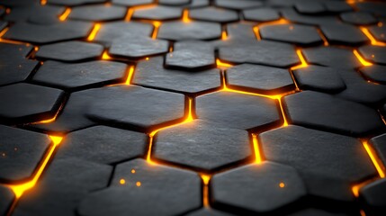 Obraz premium Glowing Hexagonal Pattern Dark Surface Abstract