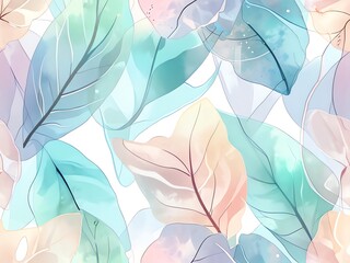 Pastel Leaves Watercolor Abstract Art Print