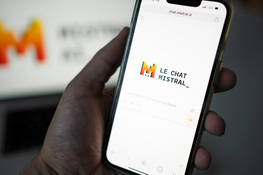 Roosendaal, The Netherlands - February 2, 2025: Mistral AI 's Le Chat chatbot shown on a phone screen. EU tech start up that is trying to compete with the models from DeepSeek, ChatGPT and Gemini.