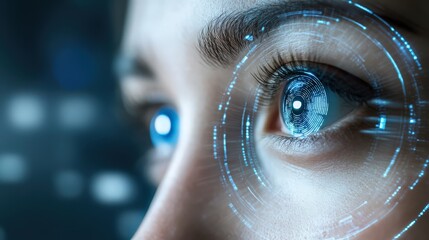 Futuristic vision technology with a digital overlay on a human eye