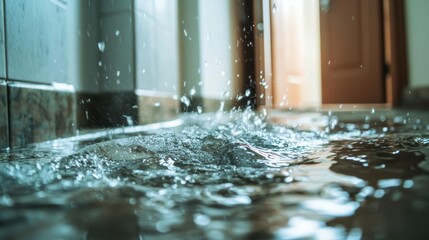 Water flooding into a basement through cracks in the foundation, creating a potential hazard.