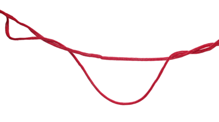 Red string, rope hanging isolated on white, clipping path