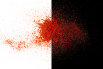 Pile of red paprika powder isolated on white and black, clipping