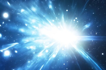 Naklejka premium Bright blue explosion of light against a dark cosmic background
