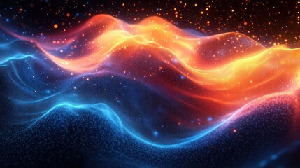 Abstract fiery blue waves, cosmic dust, digital art, background, design