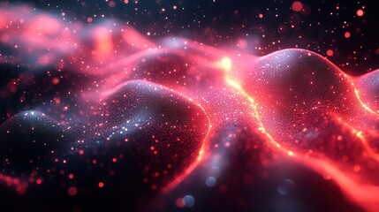 Red energy wave, particle background, abstract, digital art, cosmic