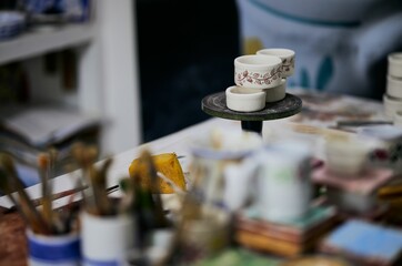 Creative art studio with pottery and tools