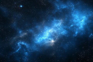 Fototapeta premium A vibrant cosmic scene filled with blue nebulae and distant stars.