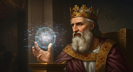 Majestic King Contemplating Digital Orb Painting