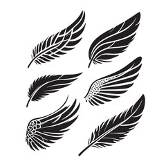 set of silhouettes of feathers