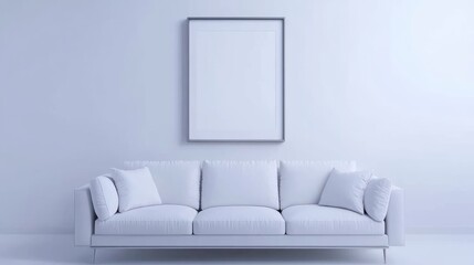 A Minimalist Room With A White Couch And A Large Blank Frame On The Wall. The Scene Is Calm And Serene, Perfect For Relaxation.