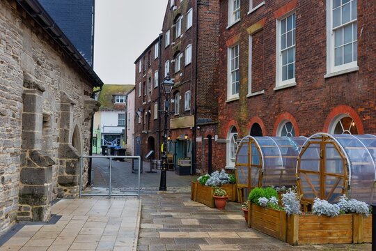 narrow street in old city in Poole - Dorset - Bournemouth -united kingdom