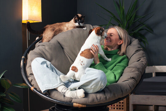 Woman Spending day with her Dog at Home