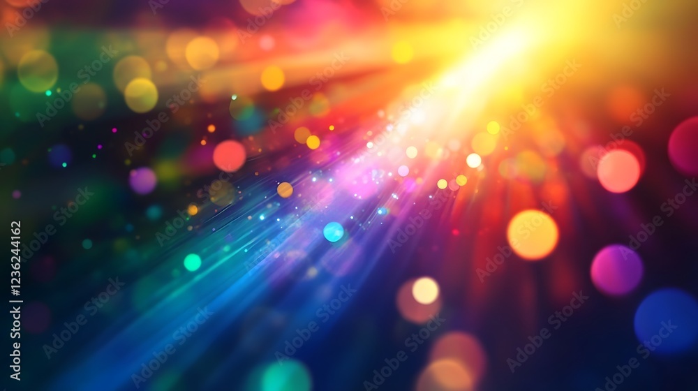 Poster Captivating abstract image showcasing a vibrant cosmic explosion of multicolored lights glowing rays and shimmering sparkles bursting with radiant energy and prismatic brilliance